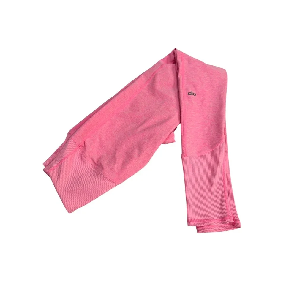 Alo Yoga High Waist Ribbed Goddess Leggings Pink Heathered Size S